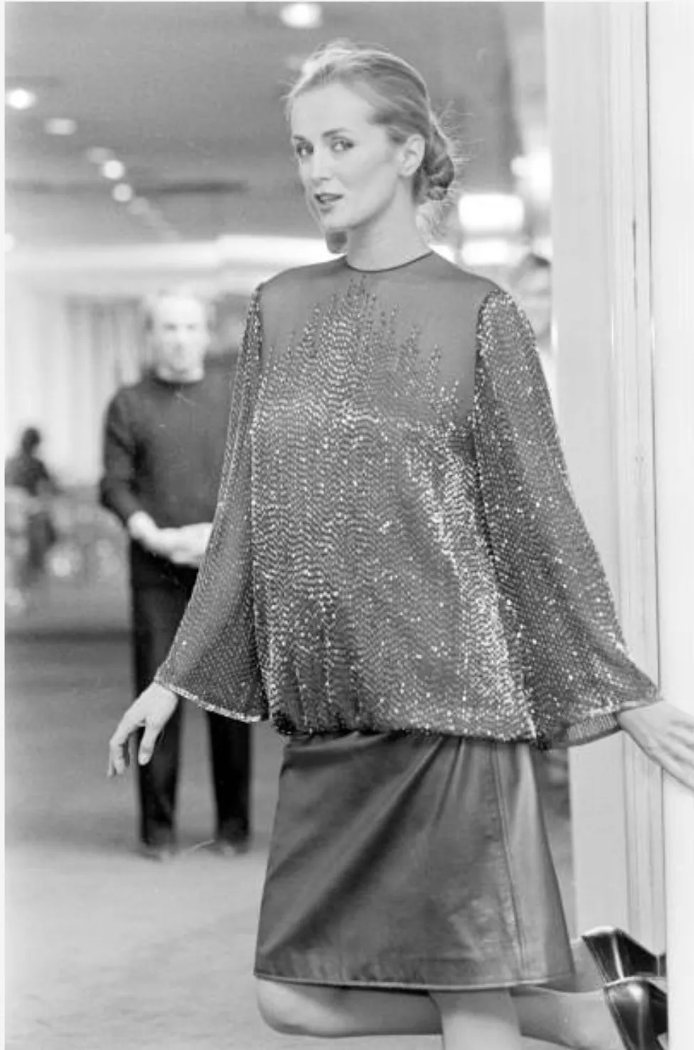 Prettiest Fall 1981 John Anthony Couture Moss Green Silk Chiffon Dress w Hand Beaded Detailing