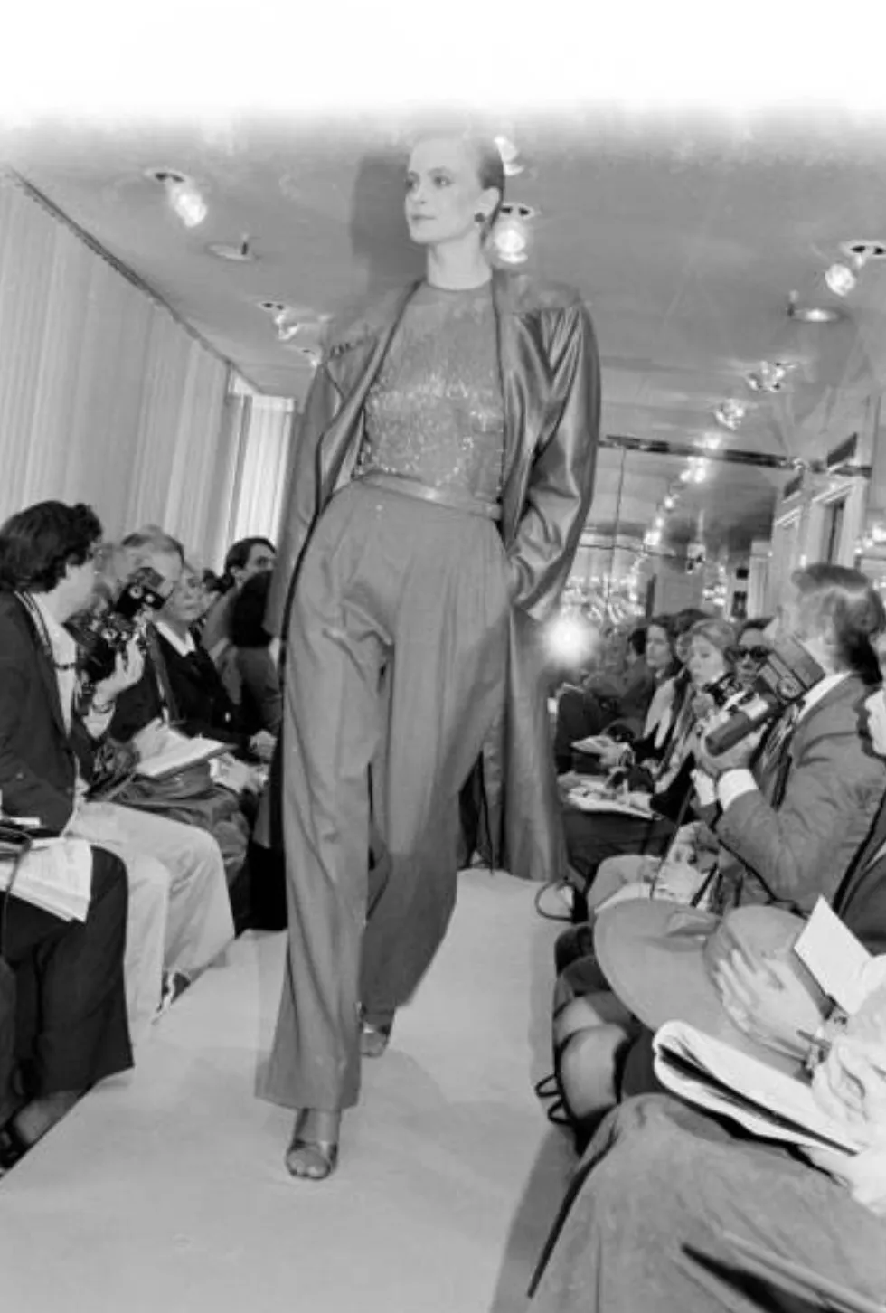 Prettiest Fall 1981 John Anthony Couture Moss Green Silk Chiffon Dress w Hand Beaded Detailing