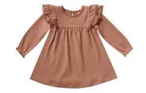Quincy Mae Longsleeve Flutter Dress - Clay