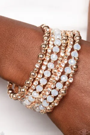 "Ice Knowing You" Rose Gold Beads & Clear/White Rhinestone Flexible COIL Bracelet