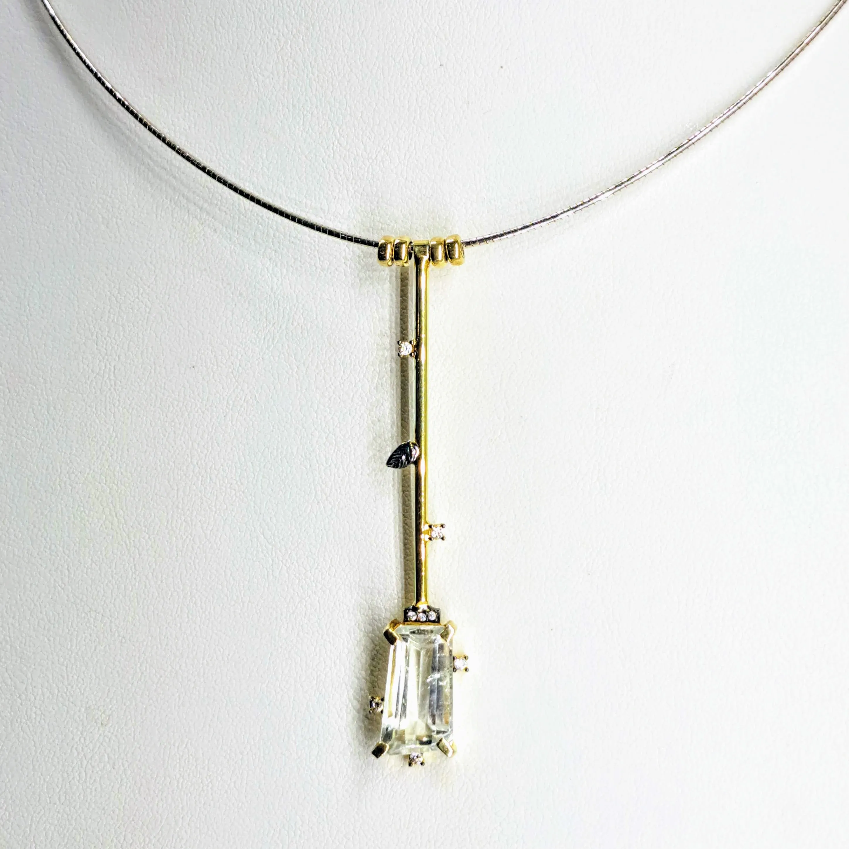 "Swizzle Stick" 18" Necklace - Aquamarine, Zircon, Sterling, Gold