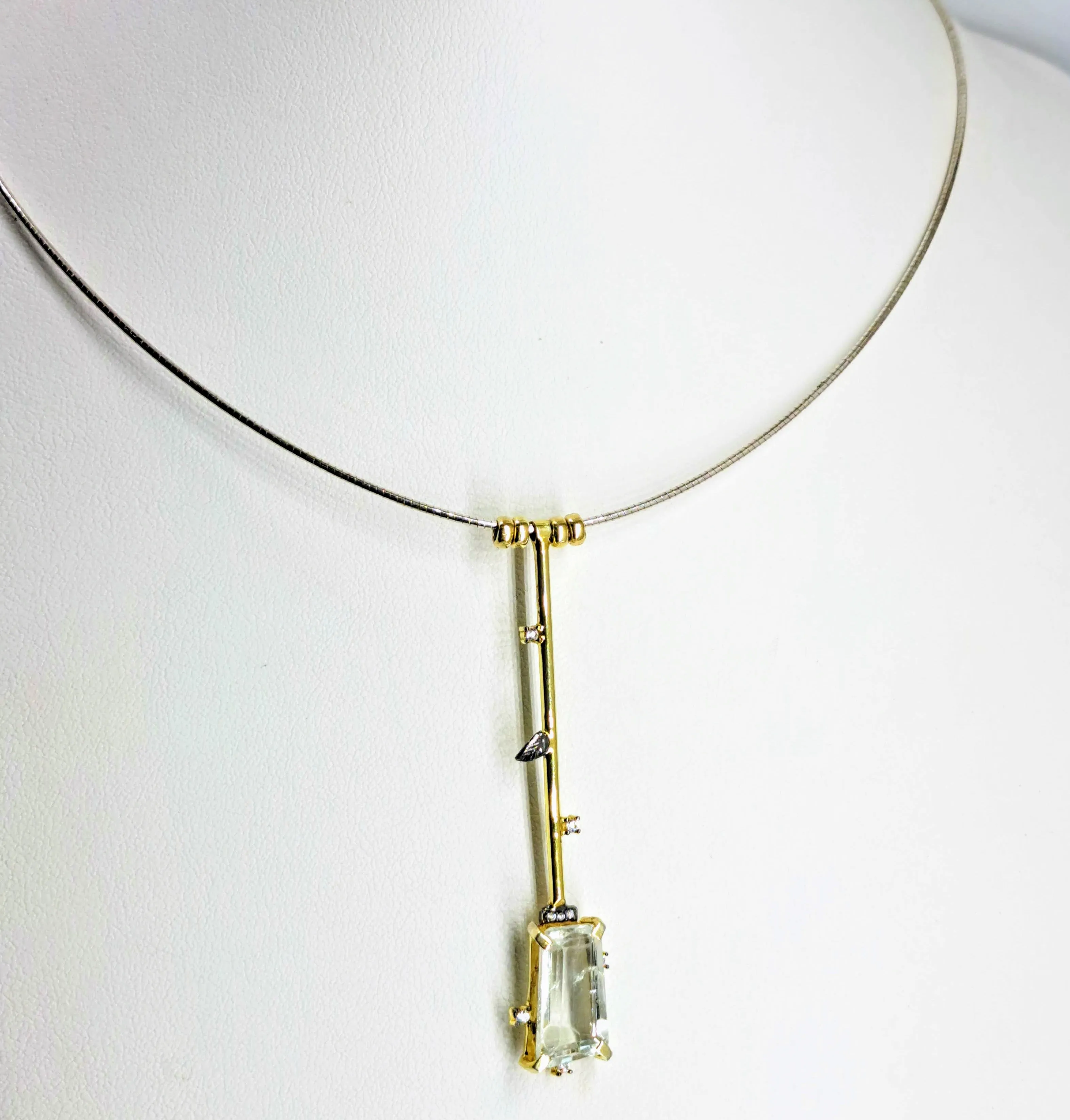 "Swizzle Stick" 18" Necklace - Aquamarine, Zircon, Sterling, Gold