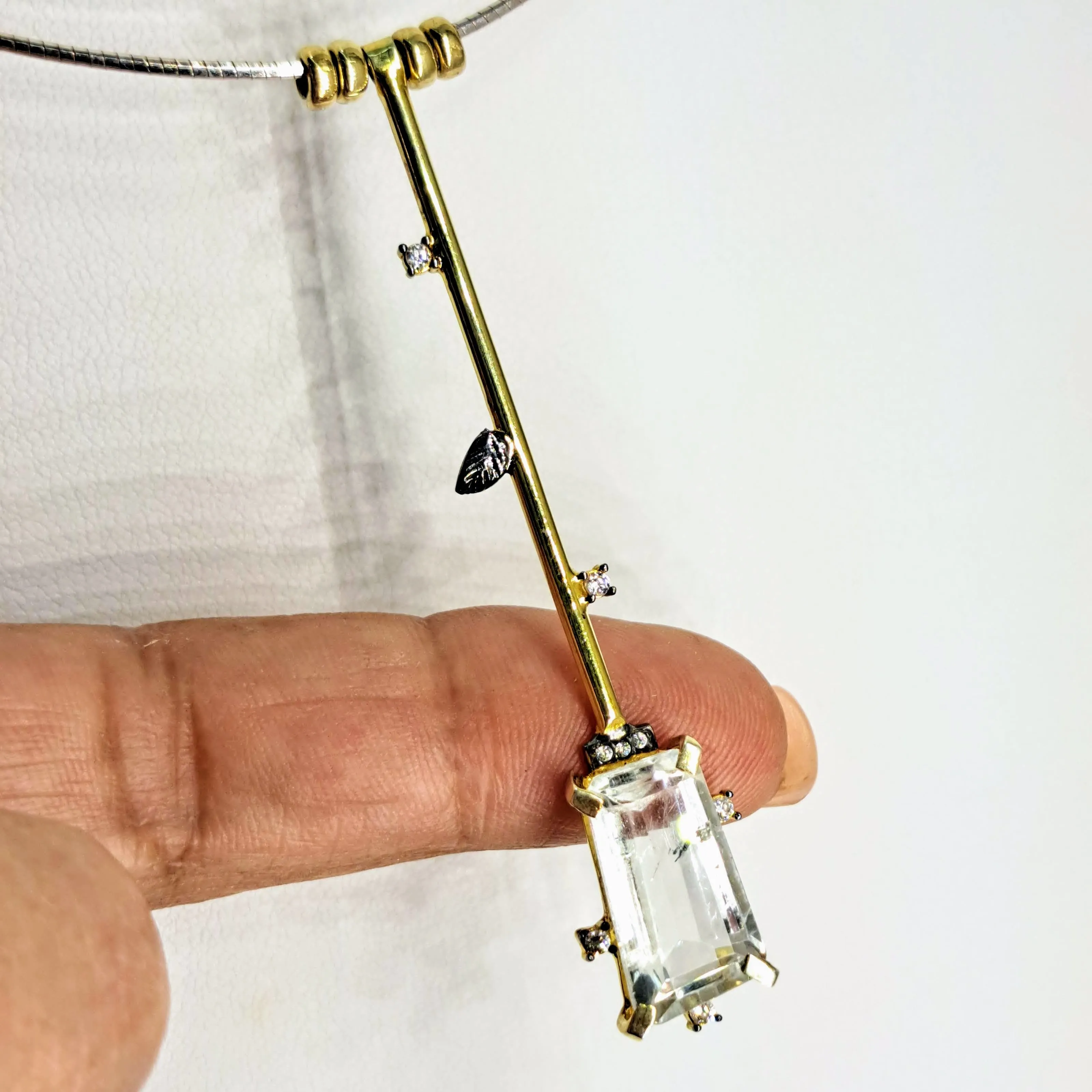 "Swizzle Stick" 18" Necklace - Aquamarine, Zircon, Sterling, Gold