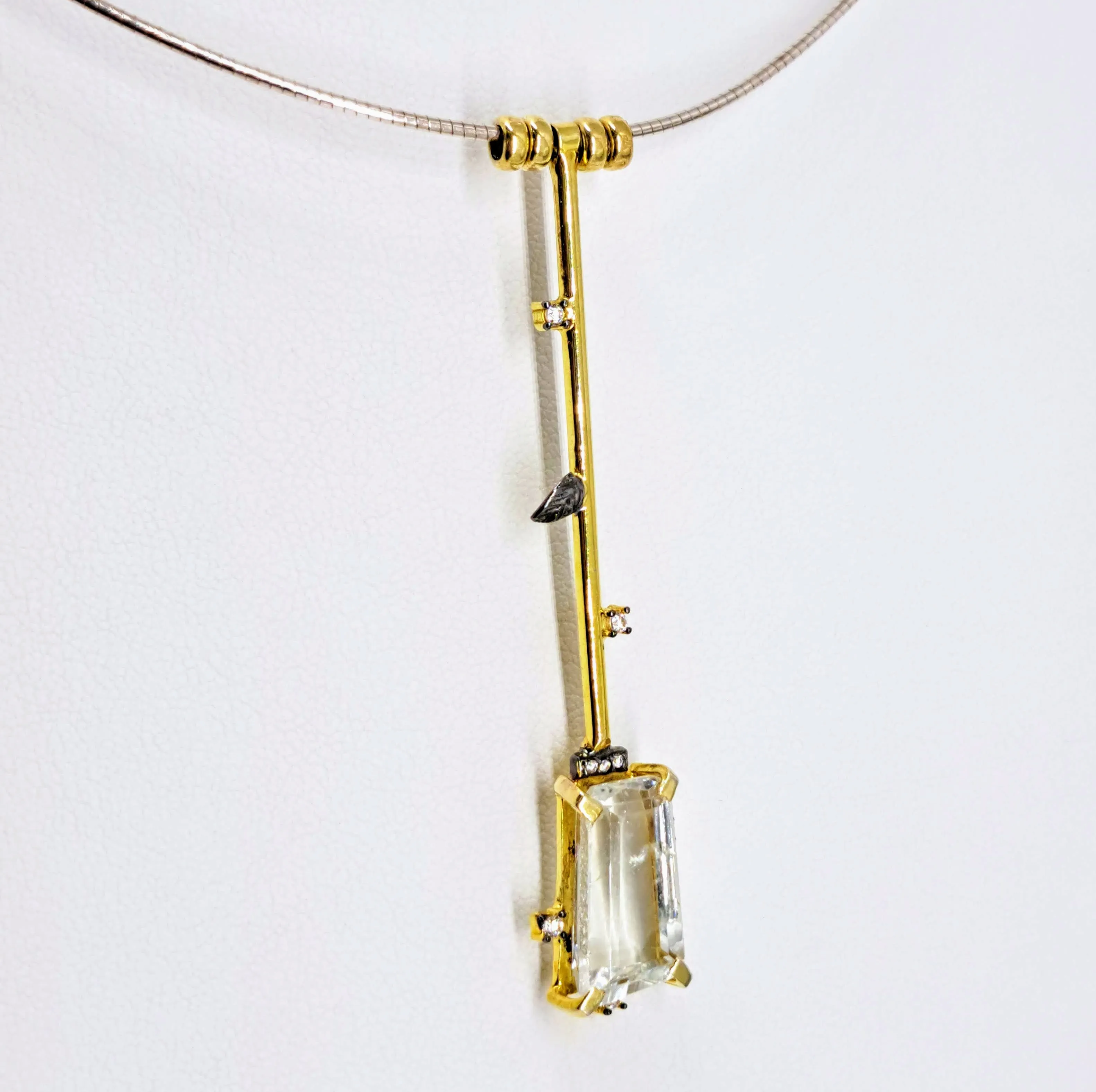 "Swizzle Stick" 18" Necklace - Aquamarine, Zircon, Sterling, Gold