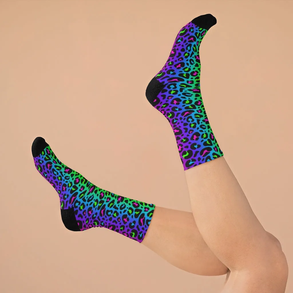 Rainbow 90’s Leopard Print DTG Socks
