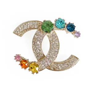 Rainbow Crystal Oversized CC Logo Brooch