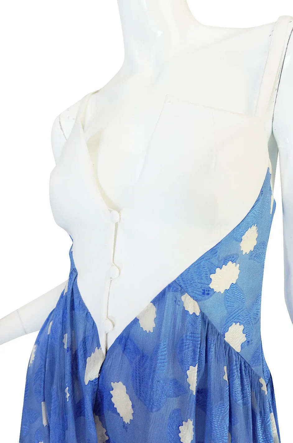 Rare 1970s Courreges Printed Blue Silk Chiffon Dress