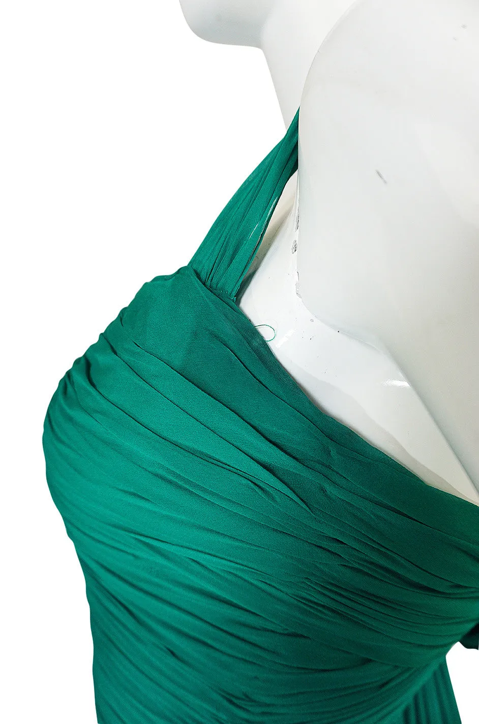 Rare c1958 Jean Desses Green Silk Elaborate Pleat Dress
