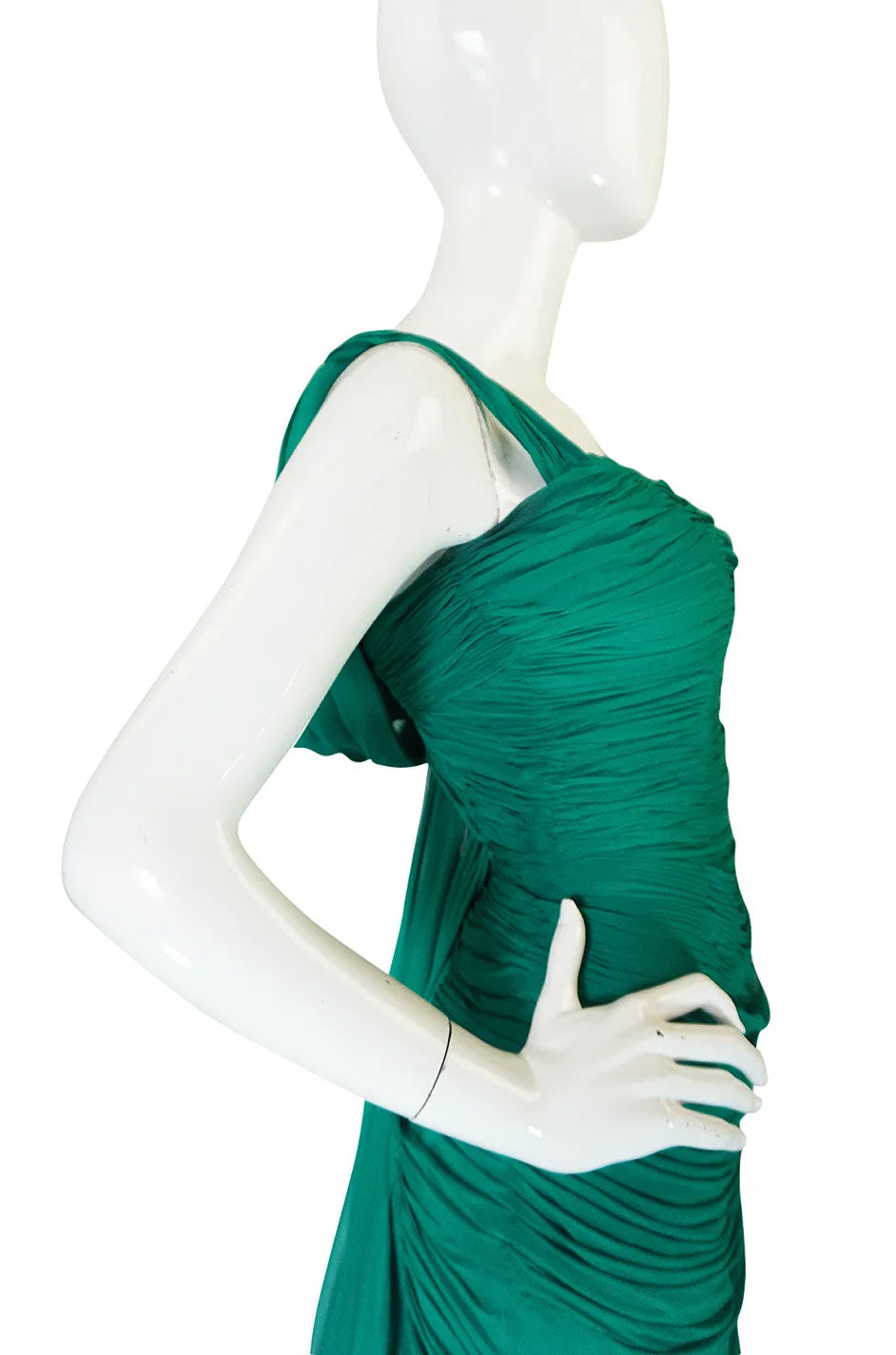 Rare c1958 Jean Desses Green Silk Elaborate Pleat Dress