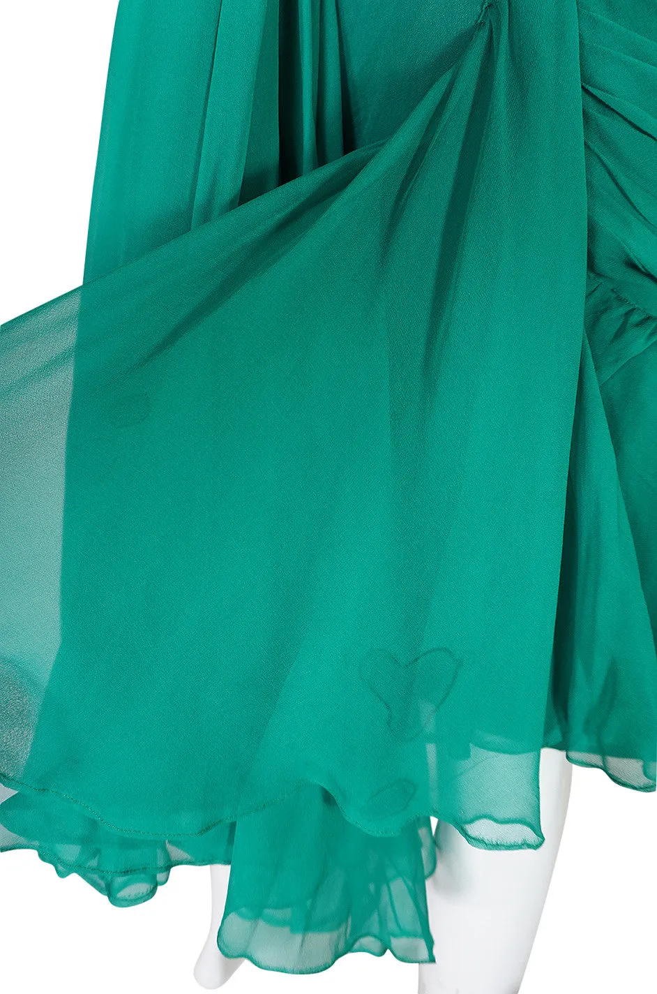 Rare c1958 Jean Desses Green Silk Elaborate Pleat Dress