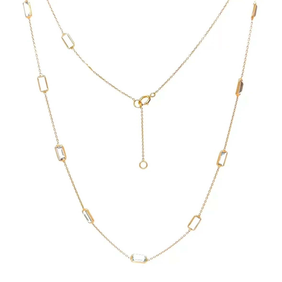 Rectangle Aquamarine Stationed Necklace In 14K