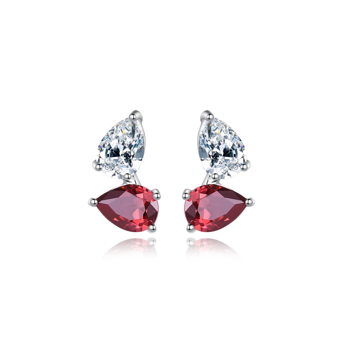 Red Crystal & Silver-Plated Stacked Stud Earrings