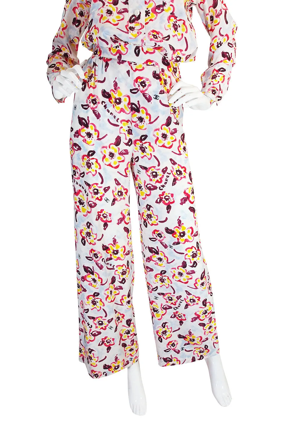 Resort 1996 Chanel Ad Campaign Silk Logo Pant & Top Set