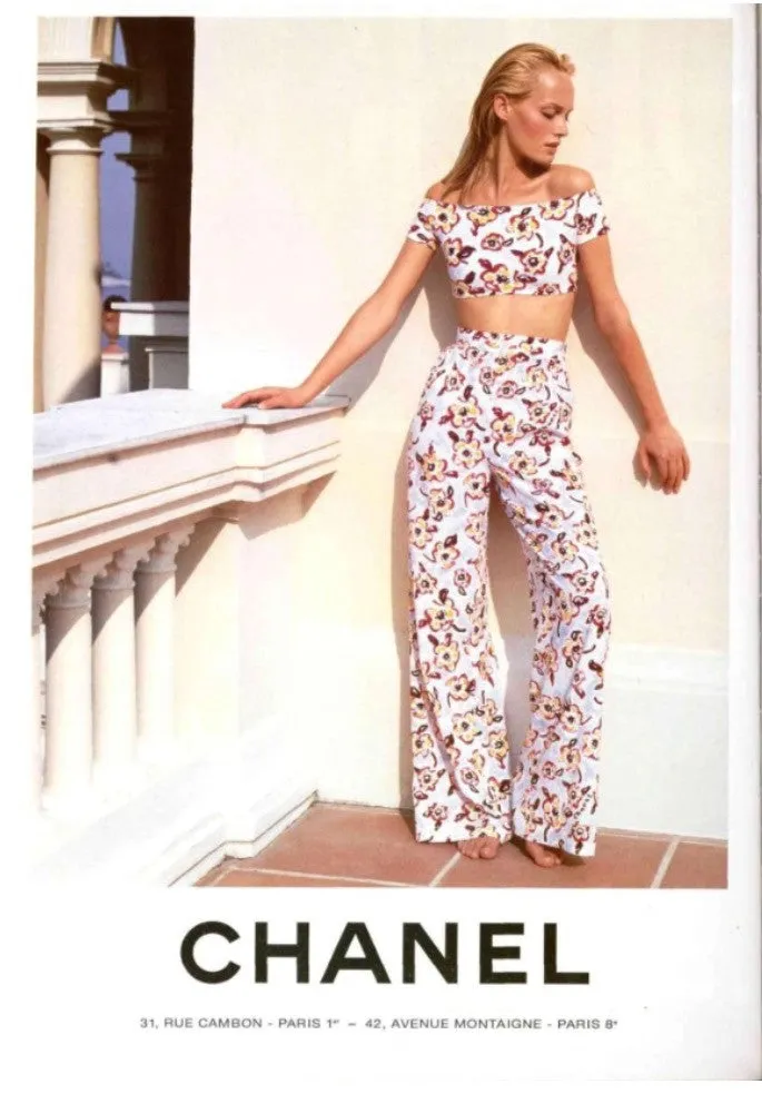 Resort 1996 Chanel Ad Campaign Silk Logo Pant & Top Set
