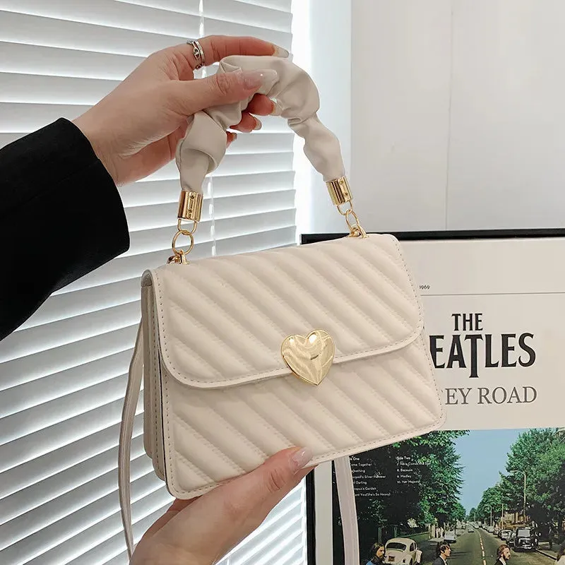 Rhombus Pleated Heart-Shaped Tote Crossbody