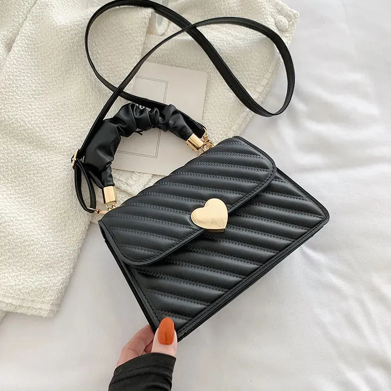 Rhombus Pleated Heart-Shaped Tote Crossbody