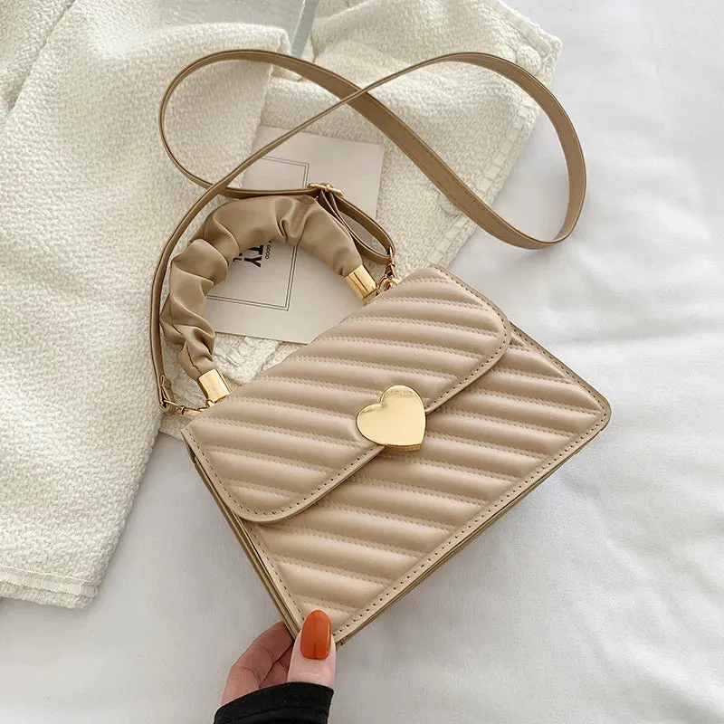 Rhombus Pleated Heart-Shaped Tote Crossbody