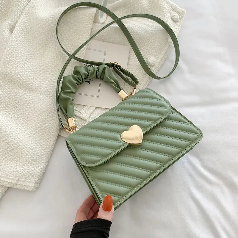 Rhombus Pleated Heart-Shaped Tote Crossbody