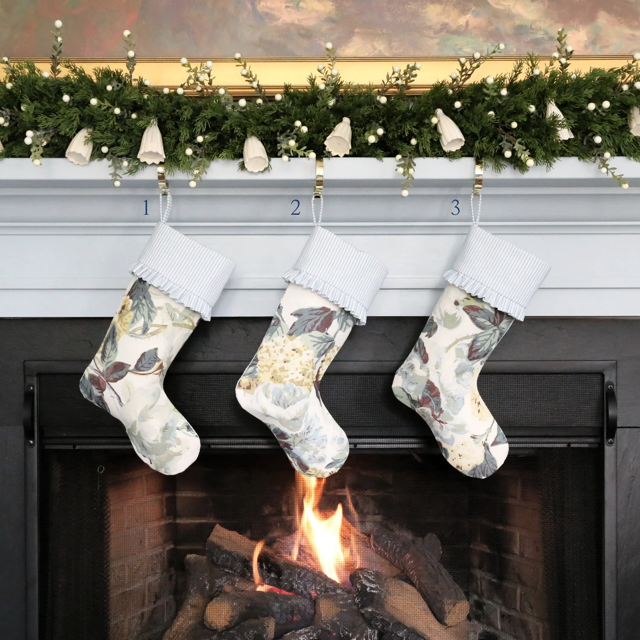 Rose & Hydrangea Stocking with Ticking Ruffles