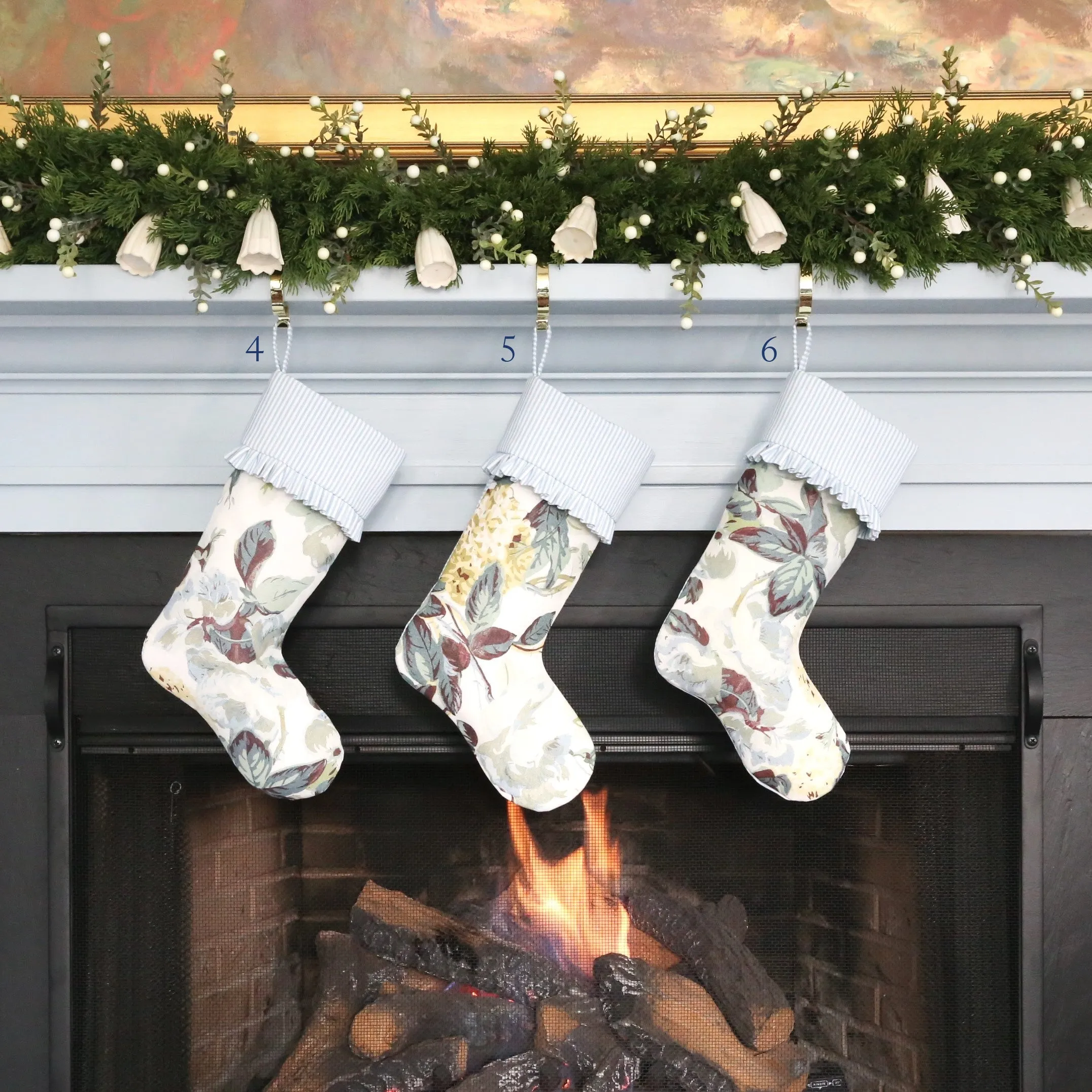 Rose & Hydrangea Stocking with Ticking Ruffles