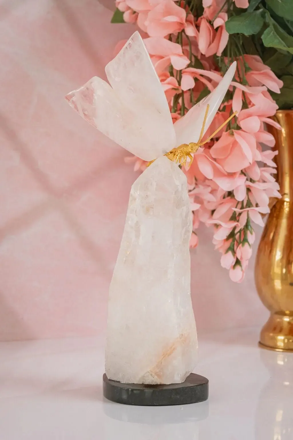Rose Quartz Butterfly on Quartz Base