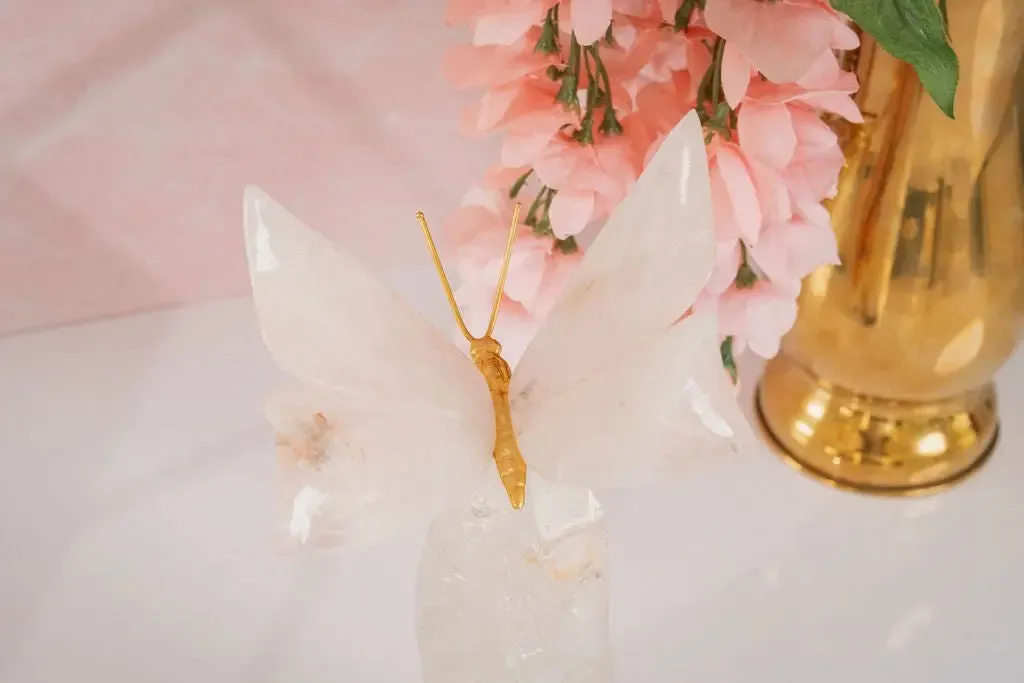 Rose Quartz Butterfly on Quartz Base