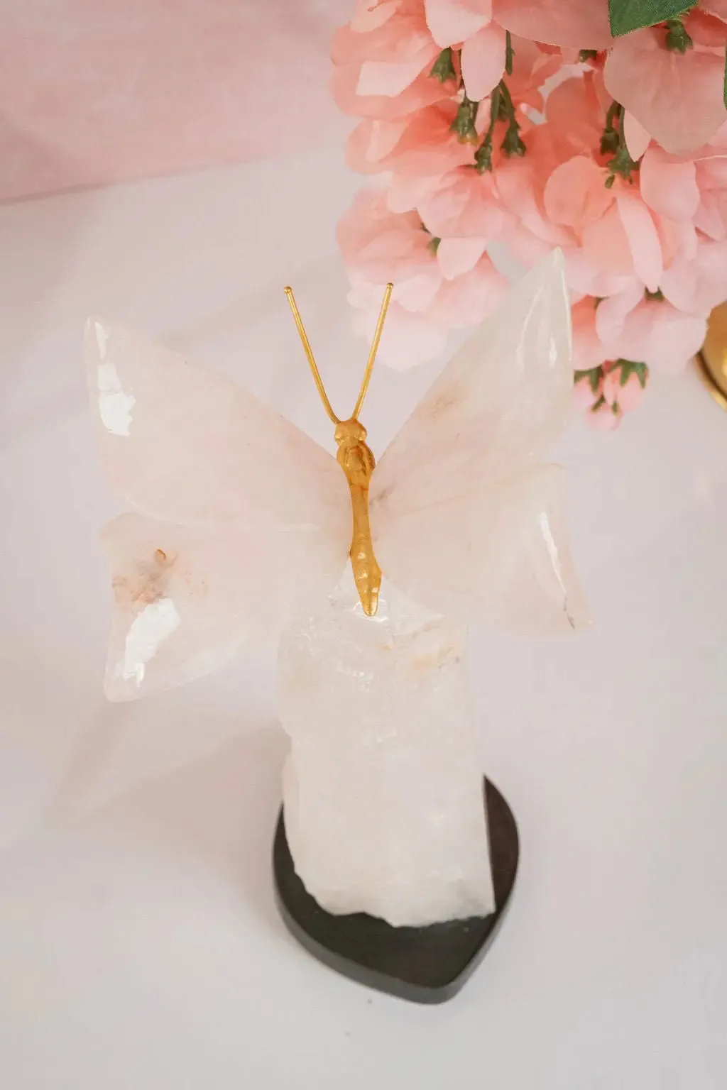 Rose Quartz Butterfly on Quartz Base