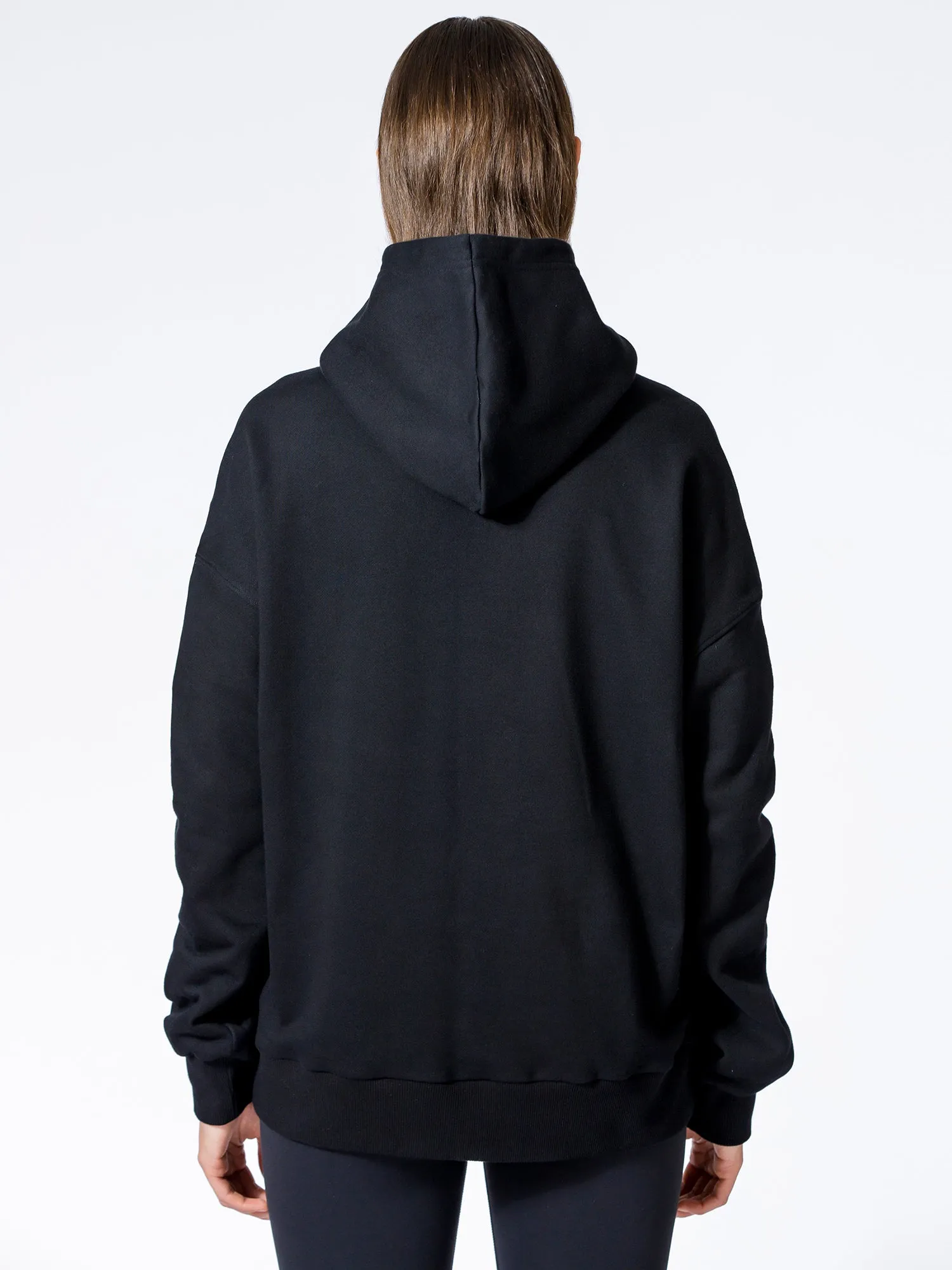 RUCHED RUNWAY HOODIE, BLACK