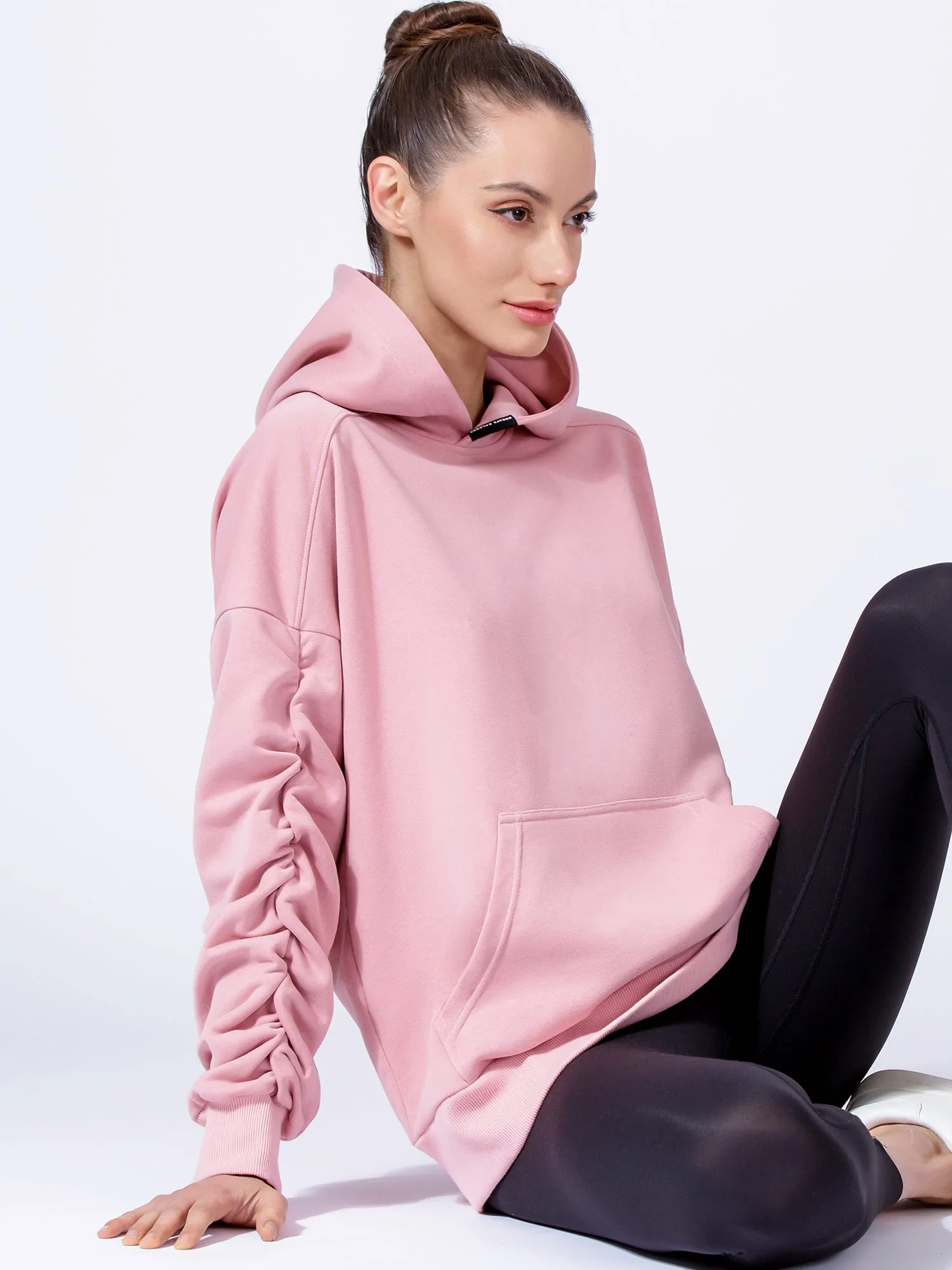 RUCHED RUNWAY HOODIE, PINK