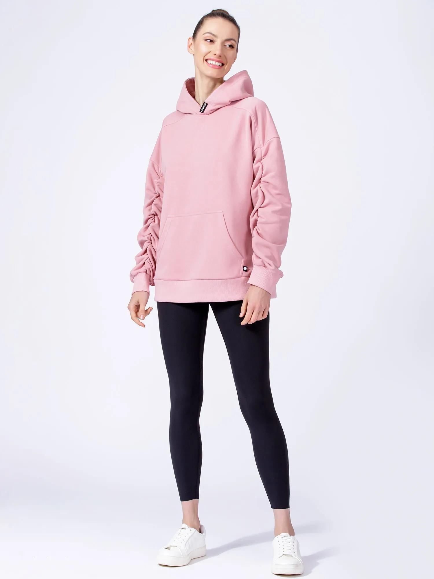 RUCHED RUNWAY HOODIE, PINK