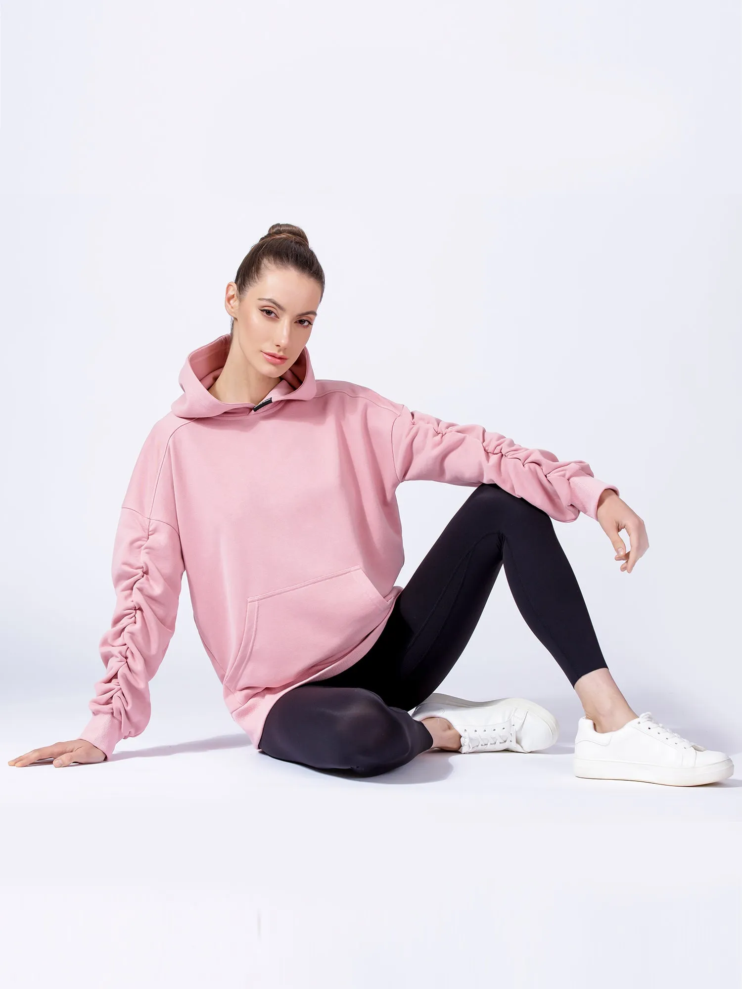 RUCHED RUNWAY HOODIE, PINK