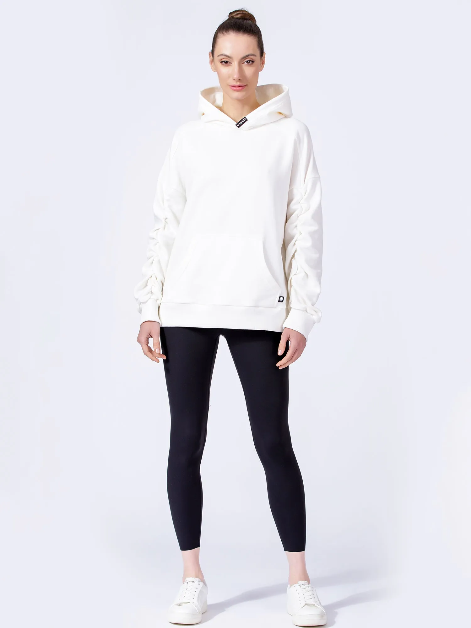 RUCHED RUNWAY HOODIE, WHITE