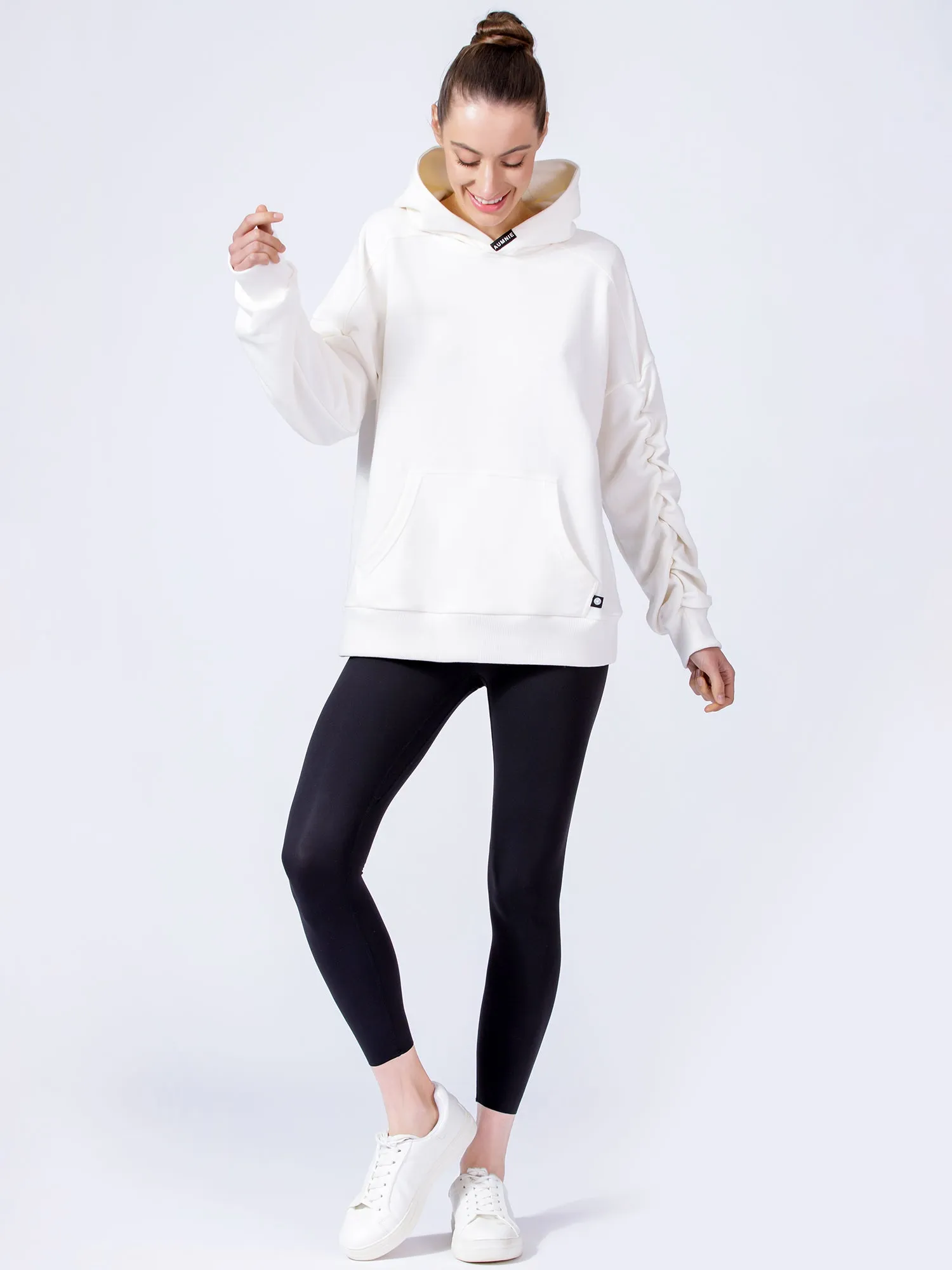 RUCHED RUNWAY HOODIE, WHITE