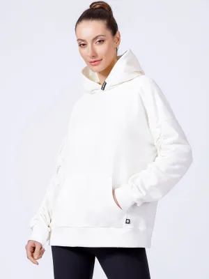 RUCHED RUNWAY HOODIE, WHITE