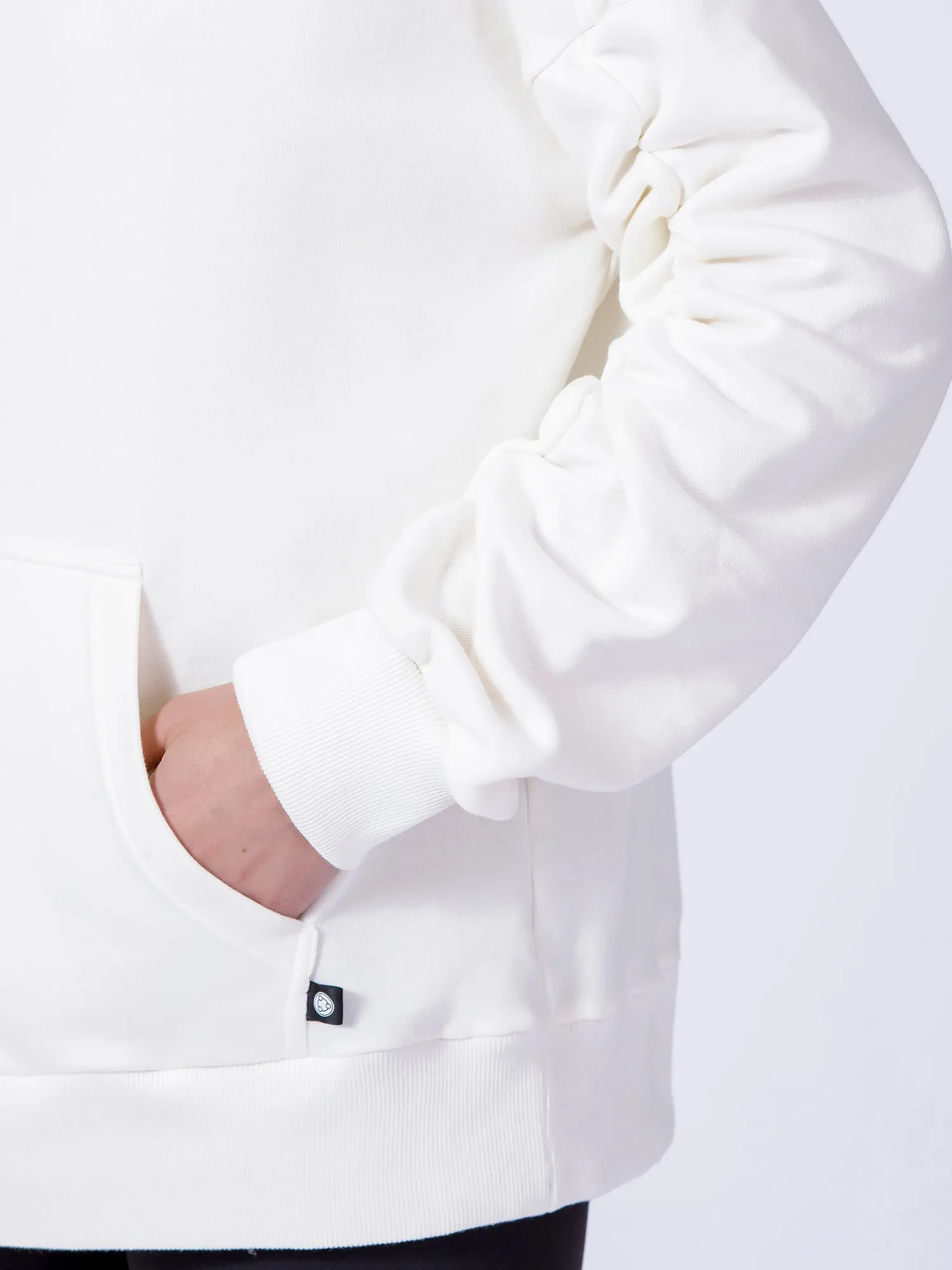 RUCHED RUNWAY HOODIE, WHITE
