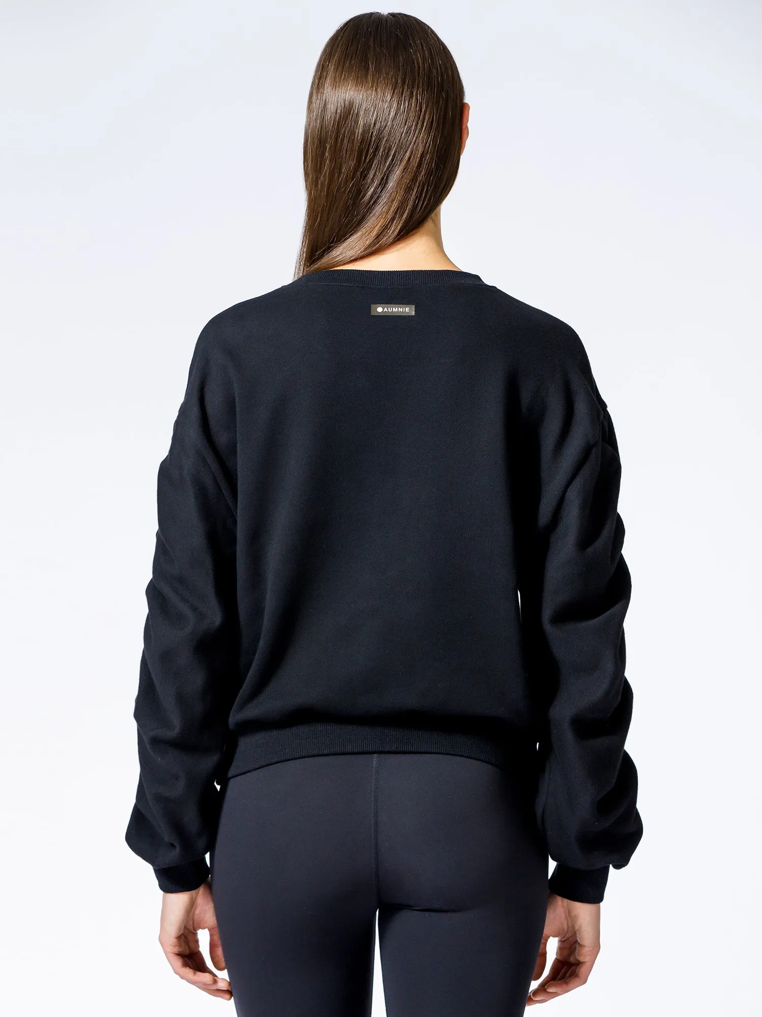 RUCHED RUNWAY SWEATSHIRT, BLACK