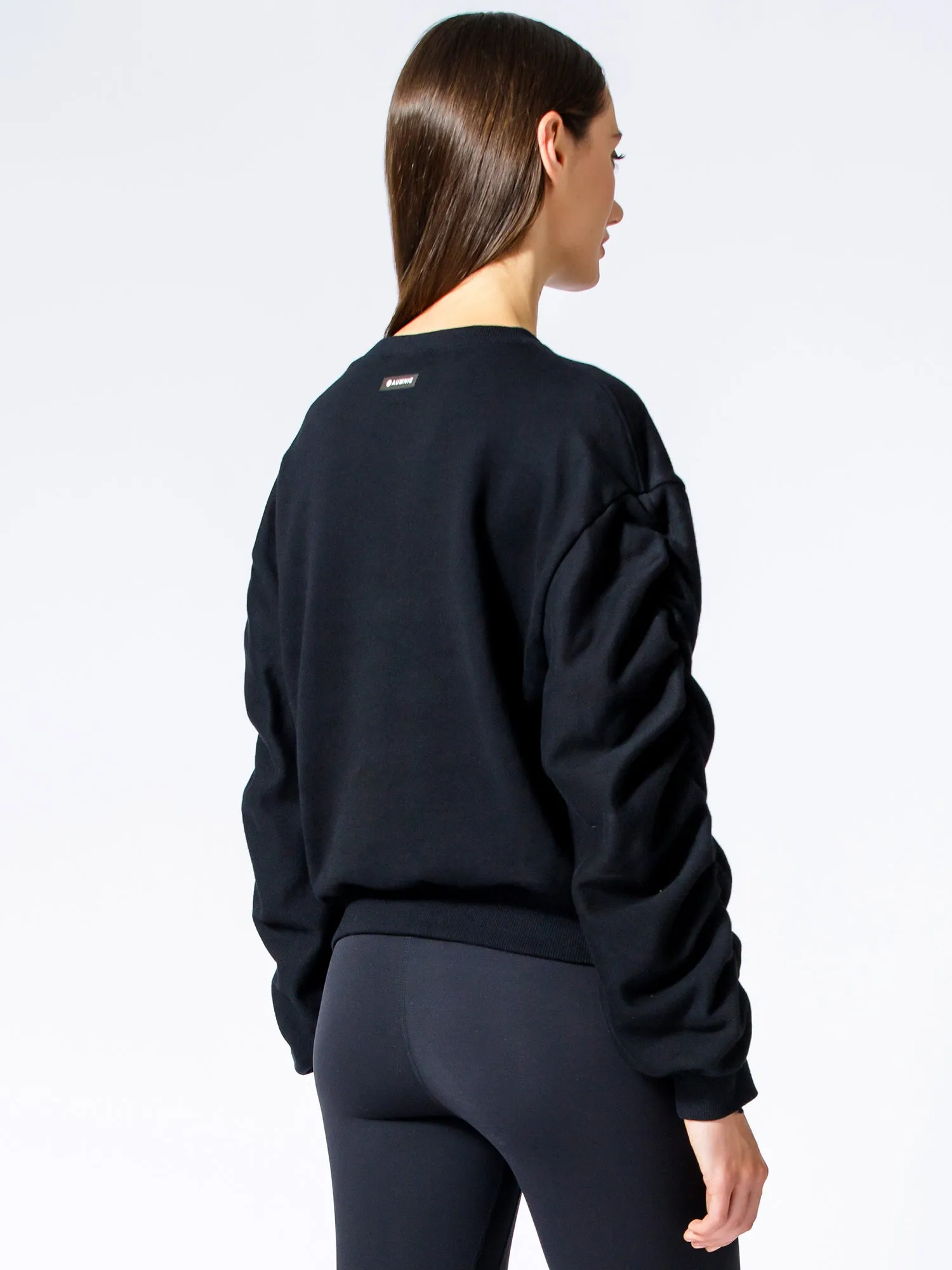 RUCHED RUNWAY SWEATSHIRT, BLACK