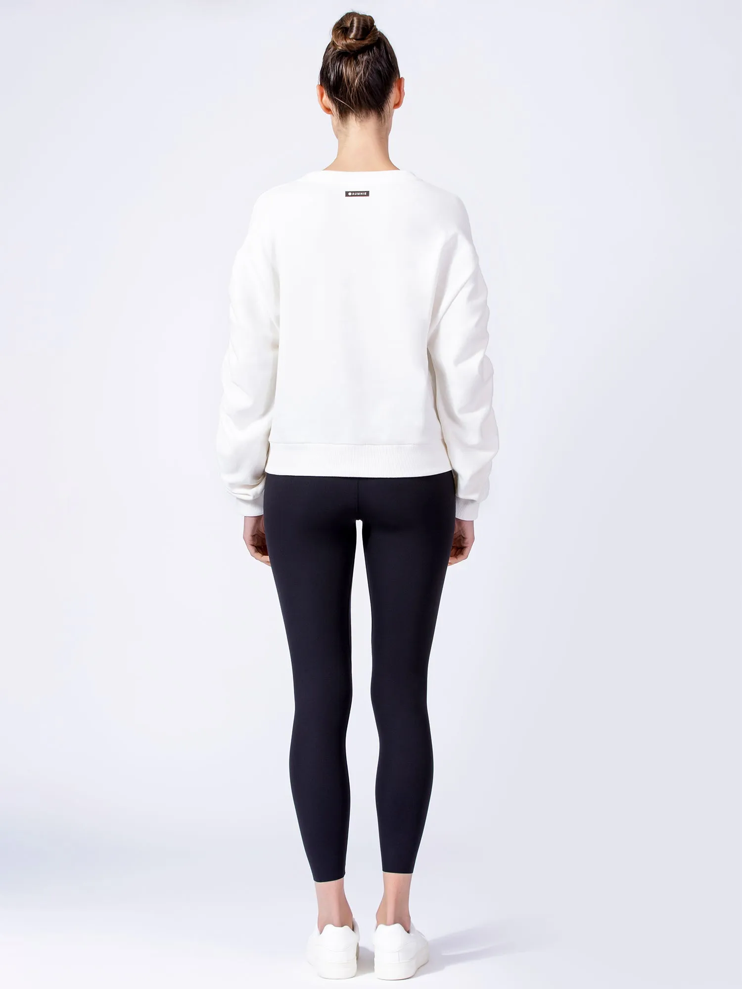 RUCHED RUNWAY SWEATSHIRT, WHITE
