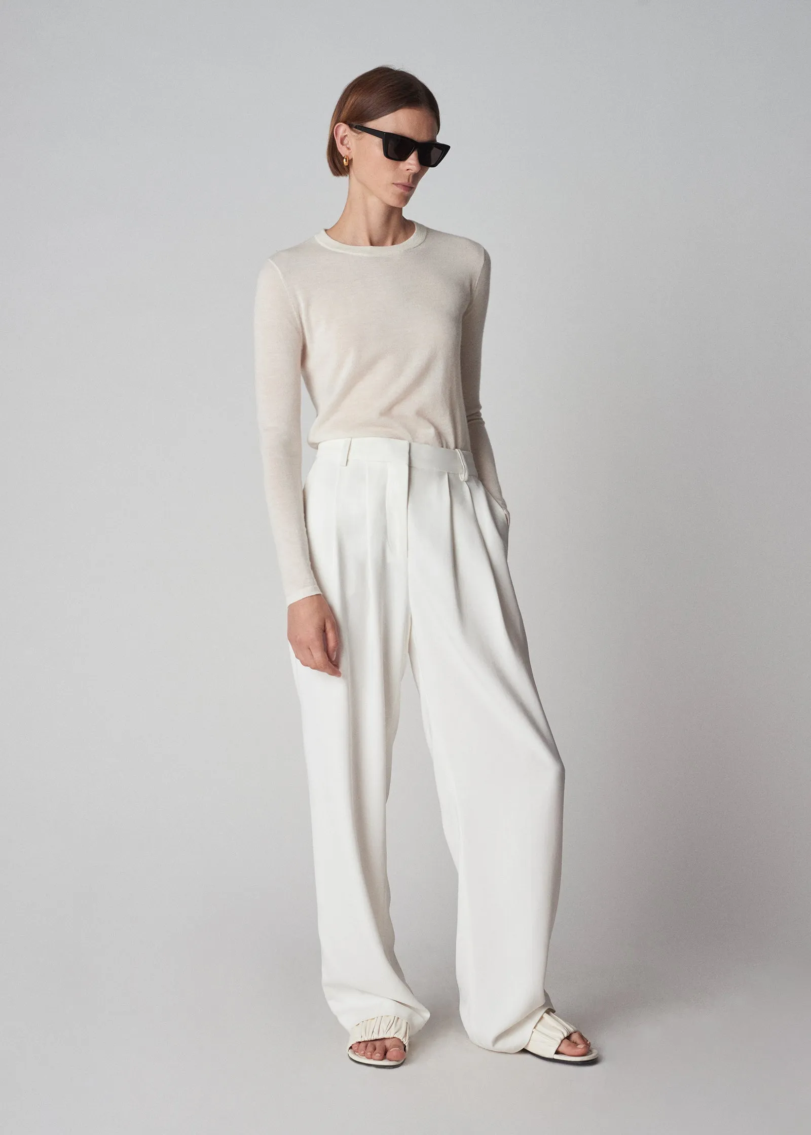 Ruched Slide Sandal in Leather - Ivory