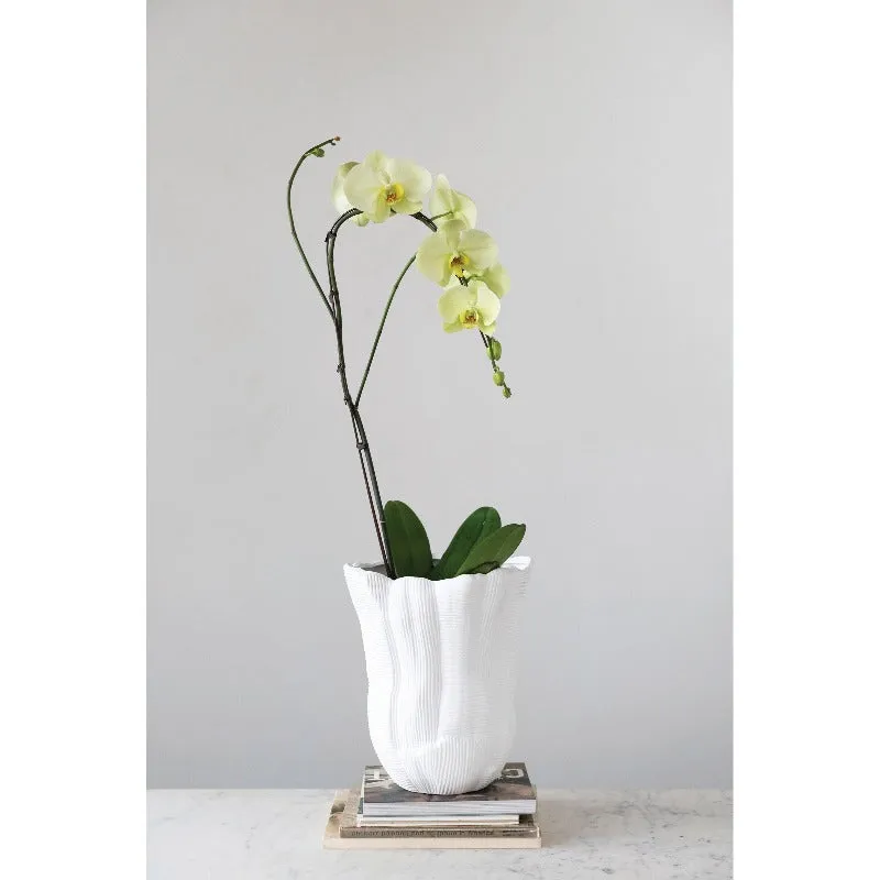 Ruffled White Stoneware Vase