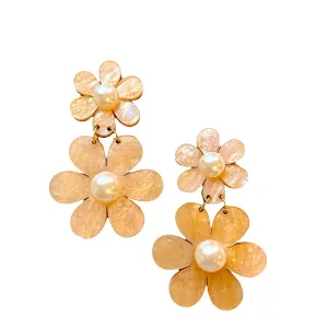 Sand Double Daisy Statement Earrings