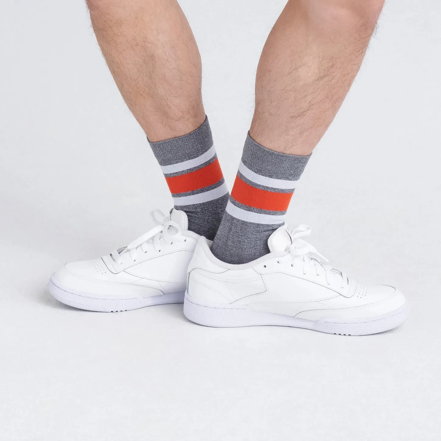 Saxx Mens Whole Package Crew Socks - Athletic Stripe/Grey