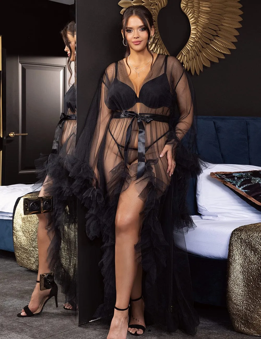 Scandals Ruffled Sheer Robe -  Dramatic Silhouette