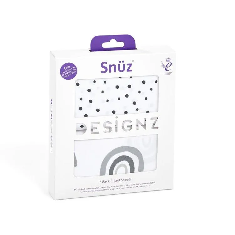 Snuz Crib 2 Pack Fitted Sheets - Mono Rainbow