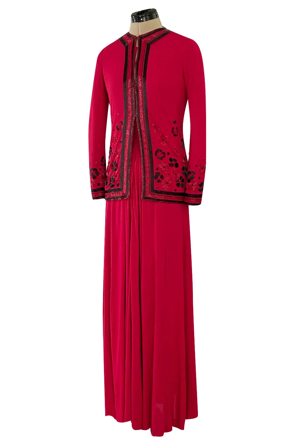 Spring 1976 Chanel Haute Couture Silk Jersey Dress & Lesage Beaded Jacket