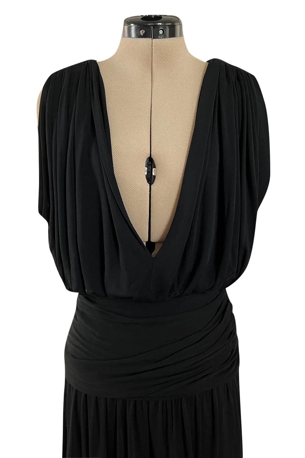 Spring 1983 Yves Saint Laurent Haute Couture Attr. Plunging Silk Jersey Top & Skirt Set