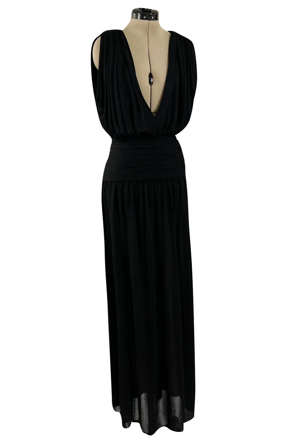 Spring 1983 Yves Saint Laurent Haute Couture Attr. Plunging Silk Jersey Top & Skirt Set