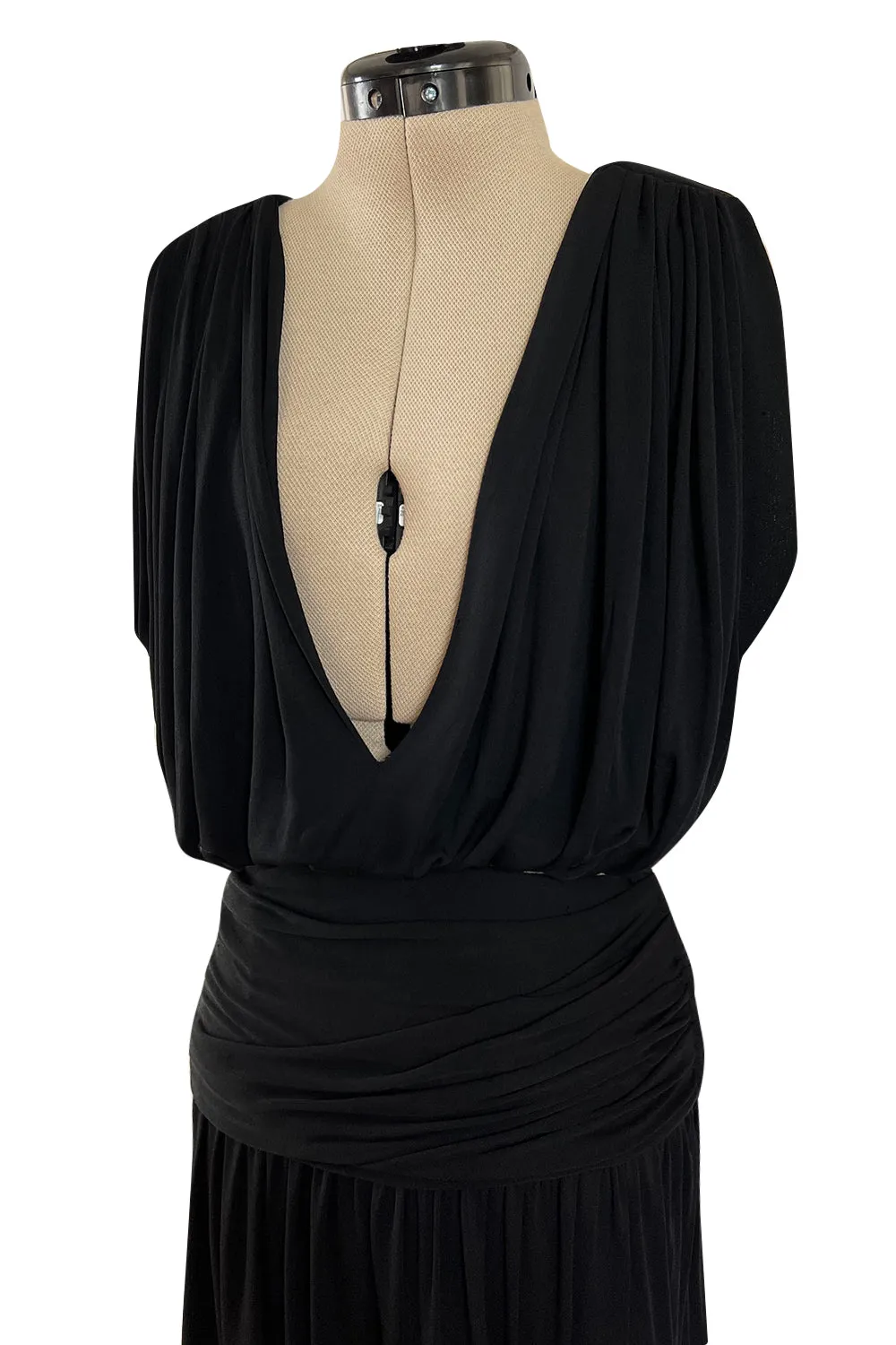 Spring 1983 Yves Saint Laurent Haute Couture Attr. Plunging Silk Jersey Top & Skirt Set