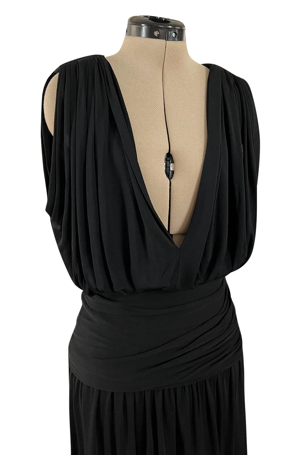 Spring 1983 Yves Saint Laurent Haute Couture Attr. Plunging Silk Jersey Top & Skirt Set