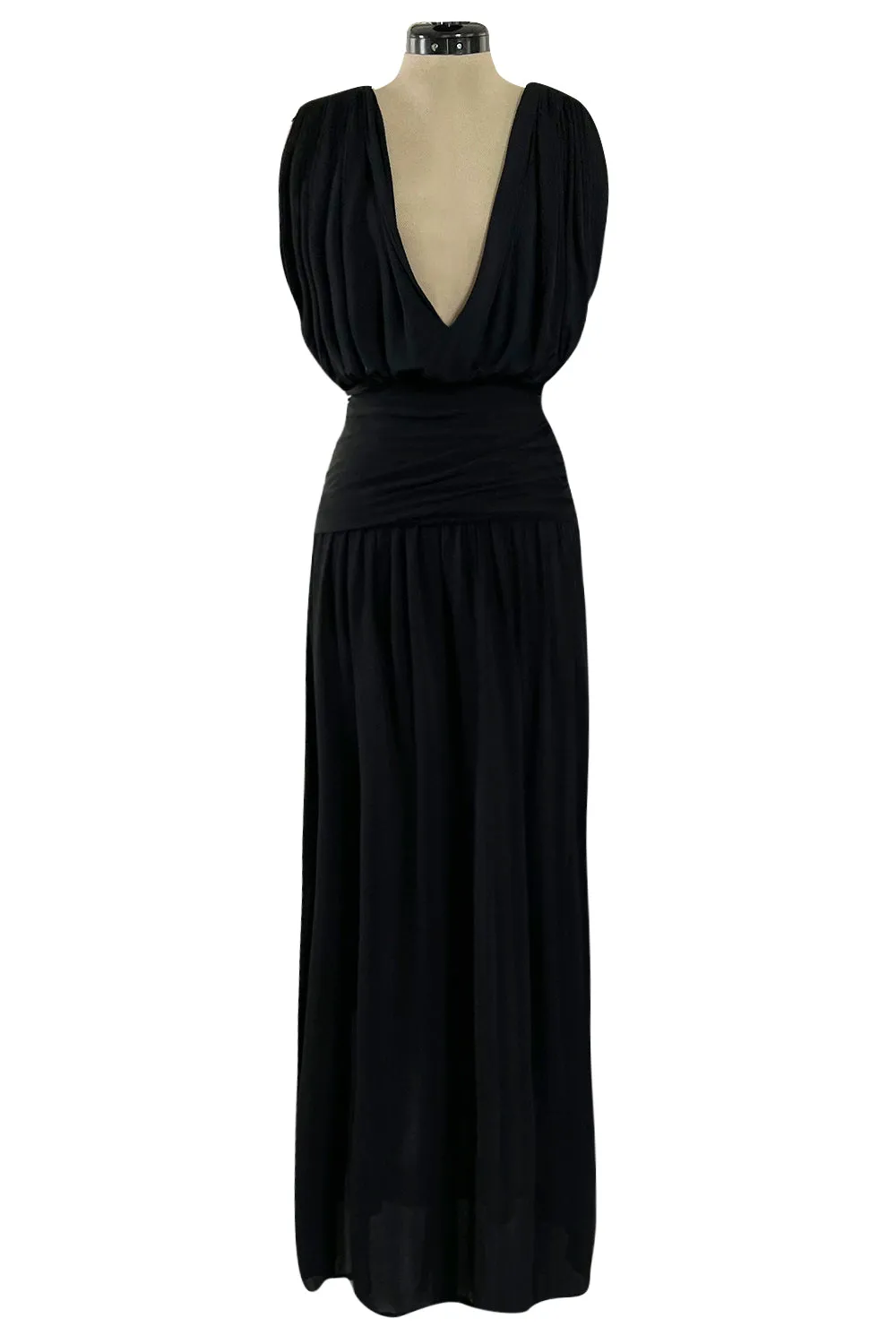 Spring 1983 Yves Saint Laurent Haute Couture Attr. Plunging Silk Jersey Top & Skirt Set